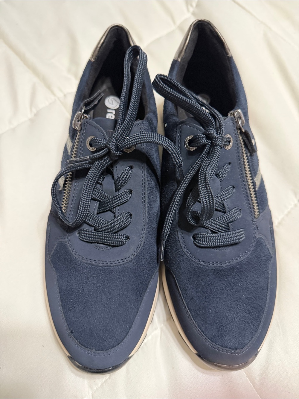 Remonte Women’s  Navy Suede Lace-Up Sneakers with Side Zip Detail